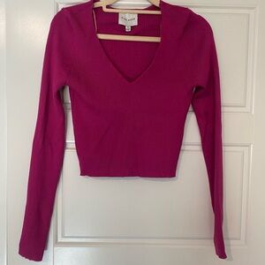 Pink Rose Women's Deep V-Neck Ribbed Knit Top - Pink